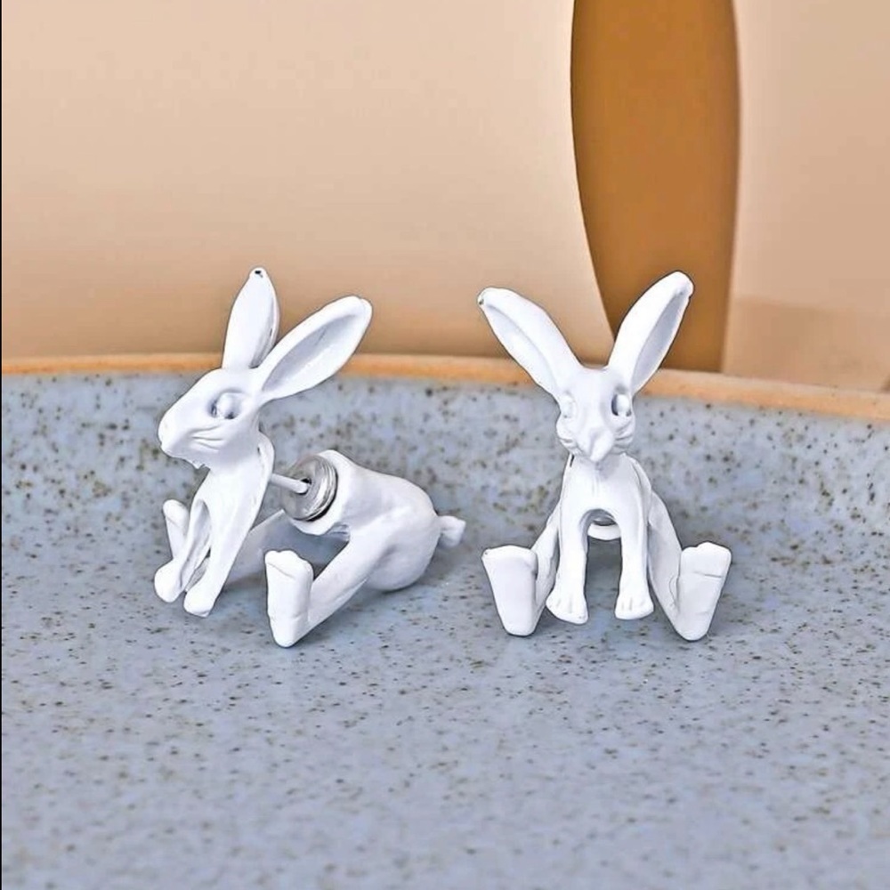🐇 Cute bunny rabbit front and back stud jacket earrings 🐰 - Picture 9 of 10